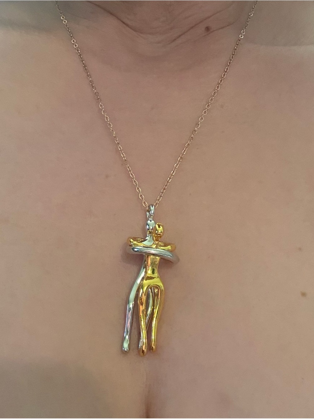Two-Tone Gold & Silver Abstract Hug Pendant Necklace - Women Jewelry